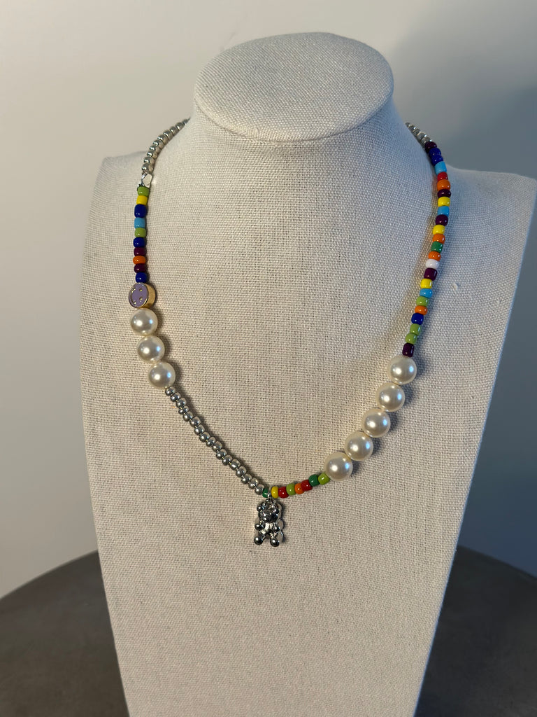 Silver Gummy Bear and Multi Color Charm Necklace