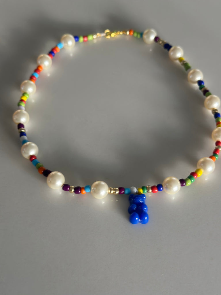 Cerulean Blue Gummy Bear Charm Necklace