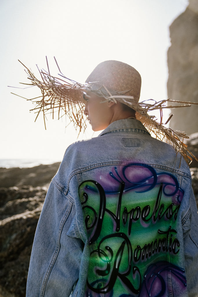 90's inspired 'Hopless Romantic' airbrushed vintage denim jacket 